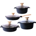 Ver imagem 1 de Jogo de Panelas Indução Revestimento Antiaderente Mármore Cerâmico Classic 4 Peças Preto