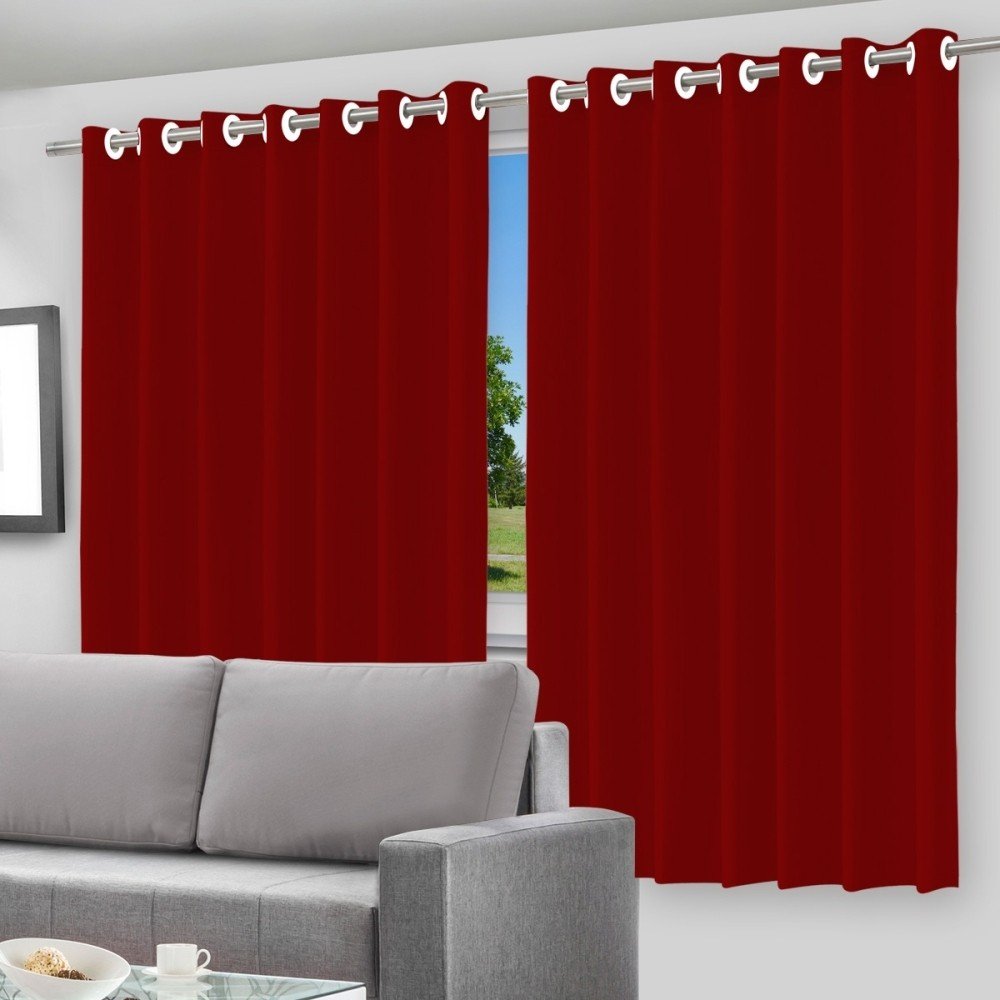 Cortina Blackout com Forro 2 em 1 Voil Vermelho com Ilhos - 280x220cm