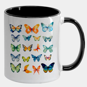 Caneca Branca com Interna Preta Y5 Borboletas Tipos Coloridas