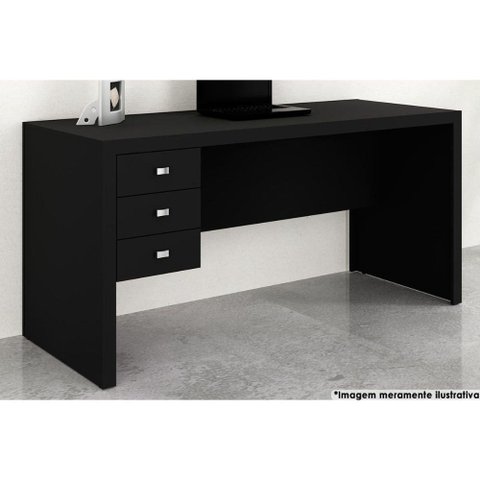 Mesa de Computador ME4113 c/ 3 Gavetas Preto - Tecno Mobili