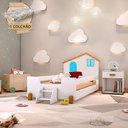 Ver imagem 1 de Cama Montessoriana Infantil Juvenil Belissima Azul - Branco e Mel + Colchão - Branco