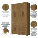 Ver imagem 4 de Guarda-Roupa Solteiro 6 Portas, 3 Gavetas e Pés MDF Safira Plus Marrom/Cinamomo