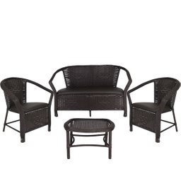 Conjunto de 2 Poltronas e Namoradeira Assento Estofado e Mesa Navegantes Fibra Sintética - Marrom Ta - 1