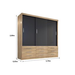 Guarda Roupa Casal Capri 3 Portas Correr 9 Gavetas - 4