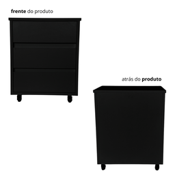 Mesa de Cabeceira para Apoio com 3 Gavetas Decorativo Rodizio em Gel de Chão 40x45x30cm Preto - 4