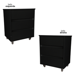 Mesa de Cabeceira para Apoio com 3 Gavetas Decorativo Rodizio em Gel de Chão 40x45x30cm Preto - 5