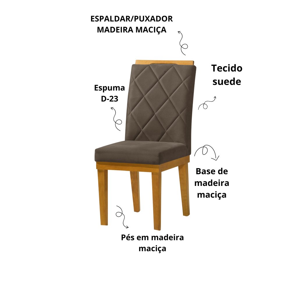 Kit 2 Cadeiras de Jantar com Pés em Madeira Maciça Diana:marrom - 3