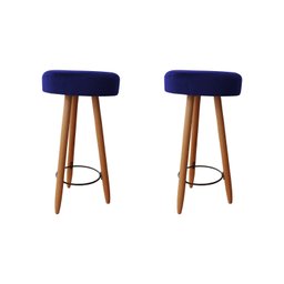Kit Duas Banqueta París Alta para Área Gourmet Balcão Pés Palito Azul Royal Dimazza Móveis - 1