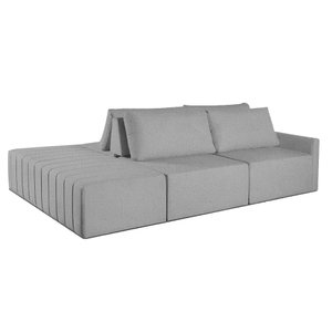 Sofá Ilha Marrocos Modular com Puff 255 Cm Bouclê Cinza