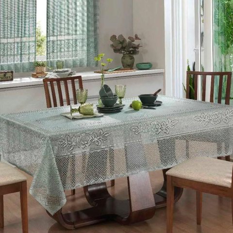 Toalha de Mesa Renda Color Pistache 100% Poliéster 150m x 220m 6 Lugares Verde Interlar