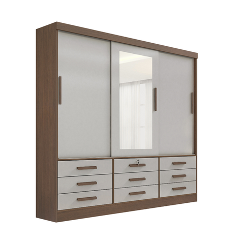 Guarda Roupa Meridian 3 Portas 9 Gavetas Castanho Off White