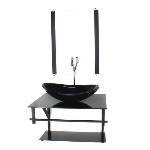 GABINETE DE VIDRO PARA BANHEIRO 60CM AP CUBA OVAL PRETO FULL COM TORNEIRA CROMADA