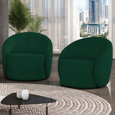 Poltrona Sala Decorativa Redonda Kit 2 Steve Boucle Verde I01 - Mpozenato
