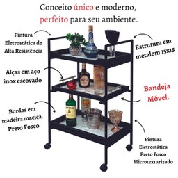 Carrinho Bar Aparador Bebidas Decoração Copos Sala Estar Adega Barzinho Para Servir Cantinho Café Ch - 7