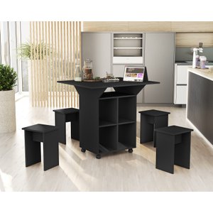 Mesa Dobrável Annie com Bancos - Preta