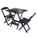 Ver imagem 2 de Kit 10 Conjuntos de Mesa Dobrável com 2 Cadeiras Madeira 70x70 Ideal para Bar Restaurante - Preto