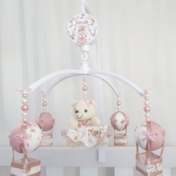 MOBILE PARA BERÇO MUSICAL GIRATÓRIO PRINCESA BALÃO ROSÉ - 1
