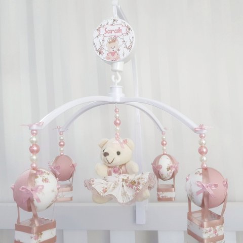 Mobile para Berço Musical Giratório Princesa Balão Rosé