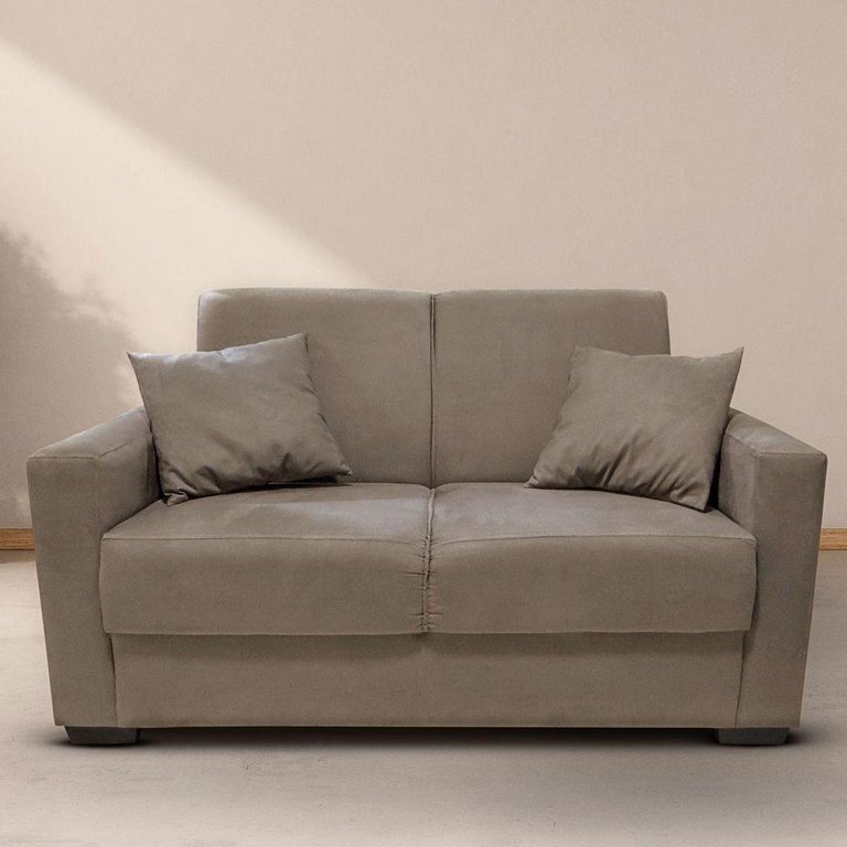 Sofá Estofado 2 Lugares Sala Estar Recepção Raíssa Suede Capuccino