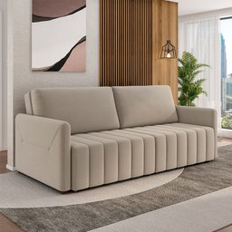 Sofá-cama Decorativo Retrátil Thanos 2 Lugares 192cm Veludo Bege G45 - Gran Belo - 2