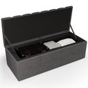 Ver imagem 2 de Kit Cabeceira Cama Box Queen 160cm Calçadeira Baú Dália W01 Linho Cinza Escuro - Lyam