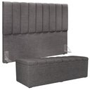 Ver imagem 1 de Kit Cabeceira Cama Box Queen 160cm Calçadeira Baú Dália W01 Linho Cinza Escuro - Lyam