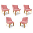Ver imagem 1 de Kit 5 Cadeiras Decorativas Sala de Jantar Base Fixa de Madeira Firenze Suede Rose/Castanho G19 - Gra