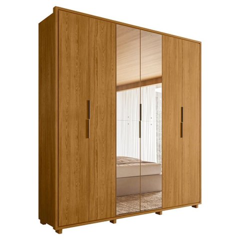 Guarda Roupa Casal Matisse 6 Portas com Espelho Mdf 210 Cm Cumaru Madetec