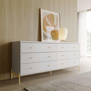 Cômoda 6 Gavetas Jasper Branco Fosco e Dourado 180cm