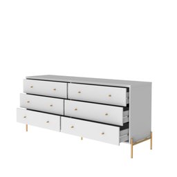 Cômoda 6 Gavetas Jasper 182 Cm - Branco C/ Dourado - 3