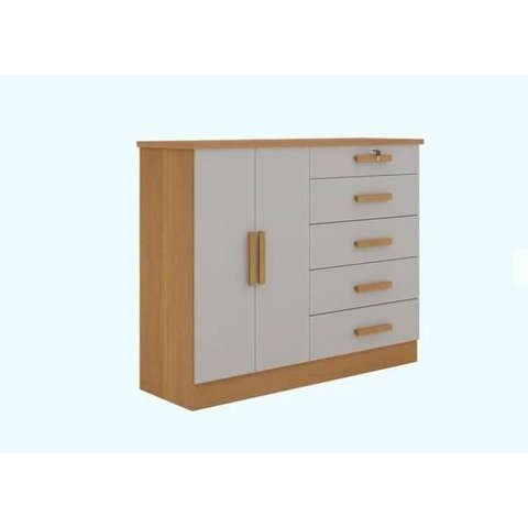 Cômoda New Athos 5 Gavetas com Sapateira Cinamomo/off D Doro