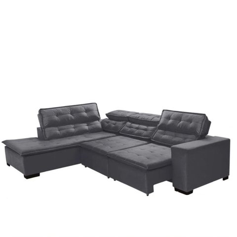 Sofá Canto Reclinável 4 Lugares Chaise 280cm Cinza Megasul