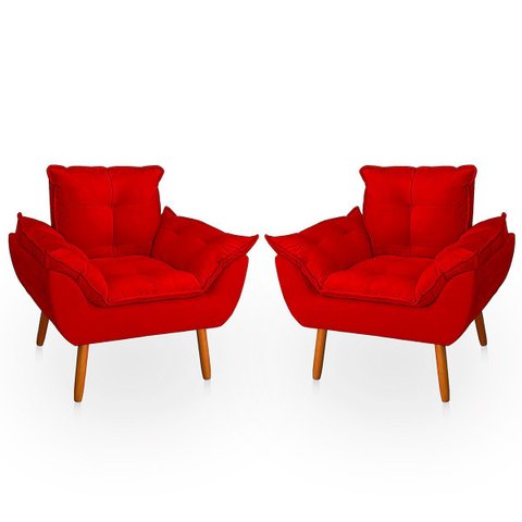 Kit 2 Poltrona Opala para Sala Confortável e Reforçada Suede
