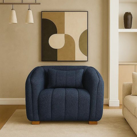 Poltrona Decorativa Sala de Estar Lilian Bouclé Terracota:azul-marinho/liso
