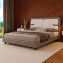 Ver imagem 1 de Cama Japonesa King Corea Yun Cabeceira Estofada Madeira Cinza e Off White Sallar Home
