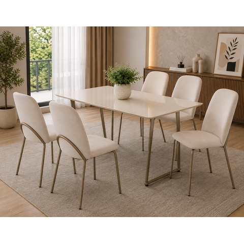 Mesa de Jantar 1,60x0,90 MDF Vidro Off White Estrutura Aço