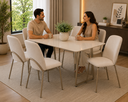 Ver imagem 3 de Mesa de Jantar 1,60x0,90 MDF Vidro Off White Estrutura Aço