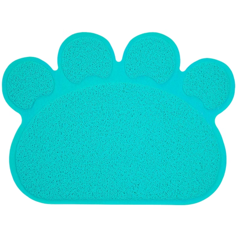 Tapete Pet Pata Comedouro Vinílico 45x60cm Turquesa Uzoo