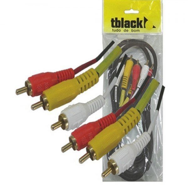 Cabo Rca 3+3 Áudio Vídeo com Coaxial Central 2 Metros - Tblack - 1