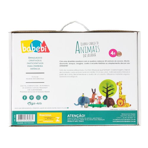 Kit 5 Quebra Cabeça Mdf 3d Em Madeira Animais Infantil Bebê