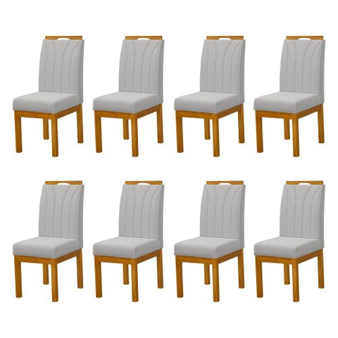 Kit 8 Cadeiras Blend Pés Madeira Maciça Design Estofado Ambiente Gourmet Moderno Premium - Cinza