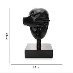 Escultura Decorativa Máscara Rosto Cego em Cerâmica Grafite 25x15 cm - D'Rossi - 5