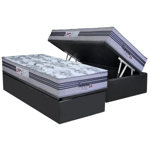 Cama Box Baú Solteiro: Colchão Molas Masterpocket Ensacadas Paropas Supremo Gray + Base Crc Suede