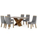 Ver imagem 2 de Mesa de Jantar Aurora 180x90cm Vidro 25 mm Cinamomo Off White com Kit 6 Cadeiras Linho Prata -