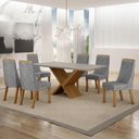 Ver imagem 1 de Mesa de Jantar Aurora 180x90cm Vidro 25 mm Cinamomo Off White com Kit 6 Cadeiras Linho Prata -