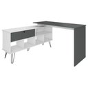 Ver imagem 1 de Mesa Escrivaninha Escritorio em L 5 Nichos 1 Porta 137x136 cm Grafito Branco Artany