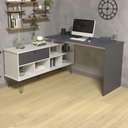 Ver imagem 2 de Mesa Escrivaninha Escritorio em L 5 Nichos 1 Porta 137x136 cm Grafito Branco Artany