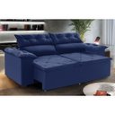 Ver imagem 2 de Sofá Compact 200 Cm com Molas Espirais Retrátil e Reclinável Azul / Incluso 2 Puffs com Pés Palito