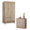 Cômoda Montevidéu e Guarda Roupa Solteiro Wind Nogal Vanilla Touch - Demóbile - 1