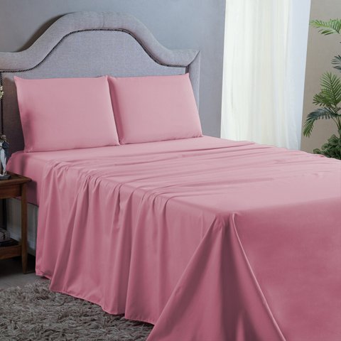 Conjunto Lençol Cama Casal 4 Peças 400 Fios com Elástico e Fronhas Toque Macio:rose